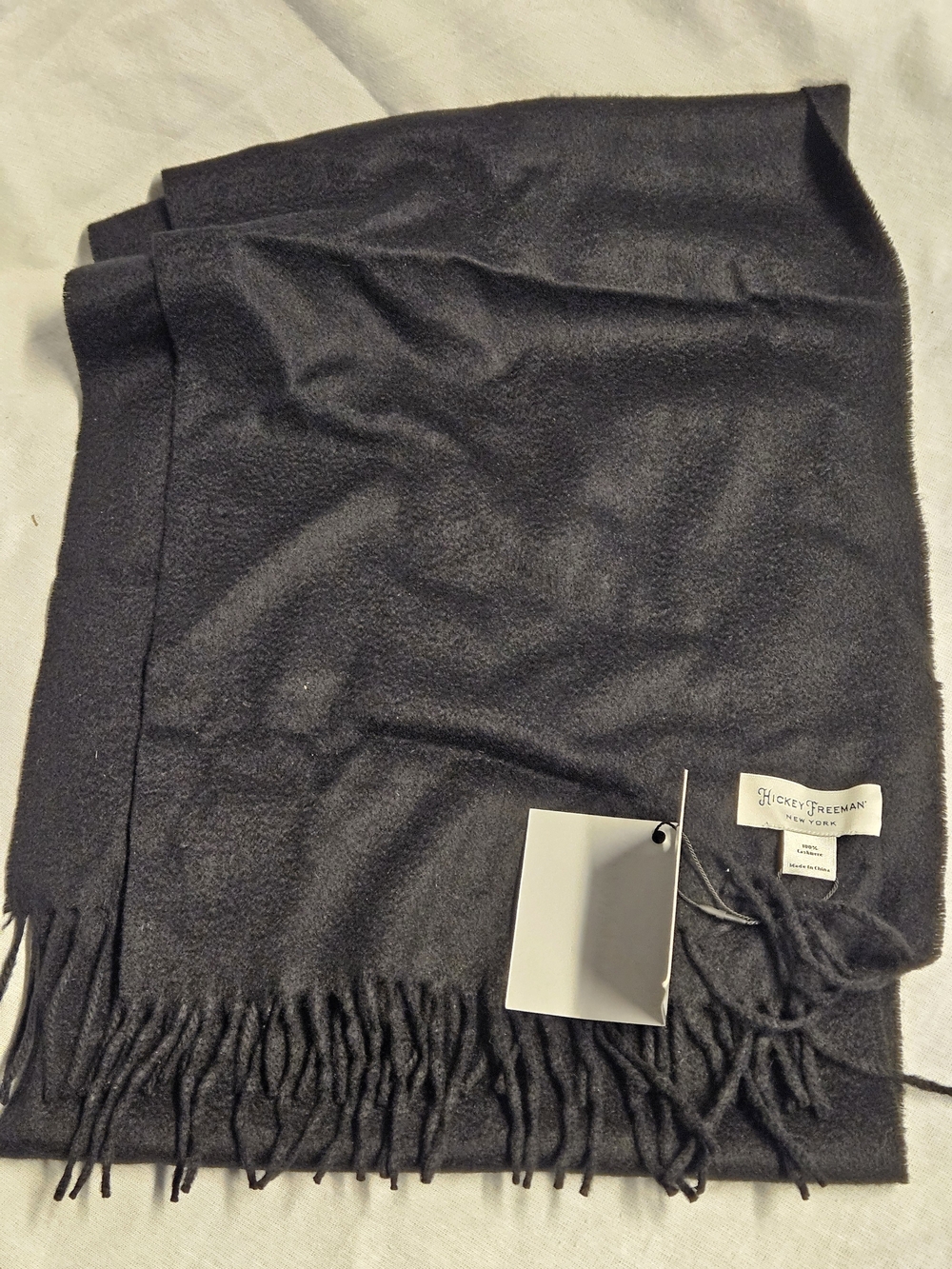 Hickey Freeman Men's Black Fringed Scarf 100% Cashmere